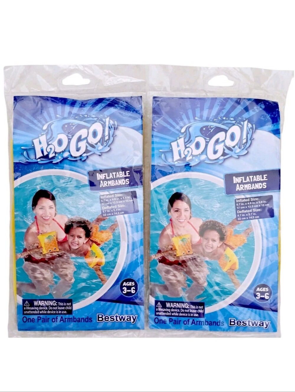 2 Pairs Kids Floaties Inflatable Armbands Swim Floats Ages 3-6 Pineapple NEW